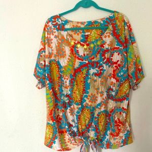 ruby road 3x blouse top geometric blue plus size